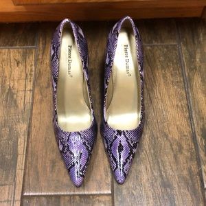 Pierre Dumas faux snakeskin purple heels